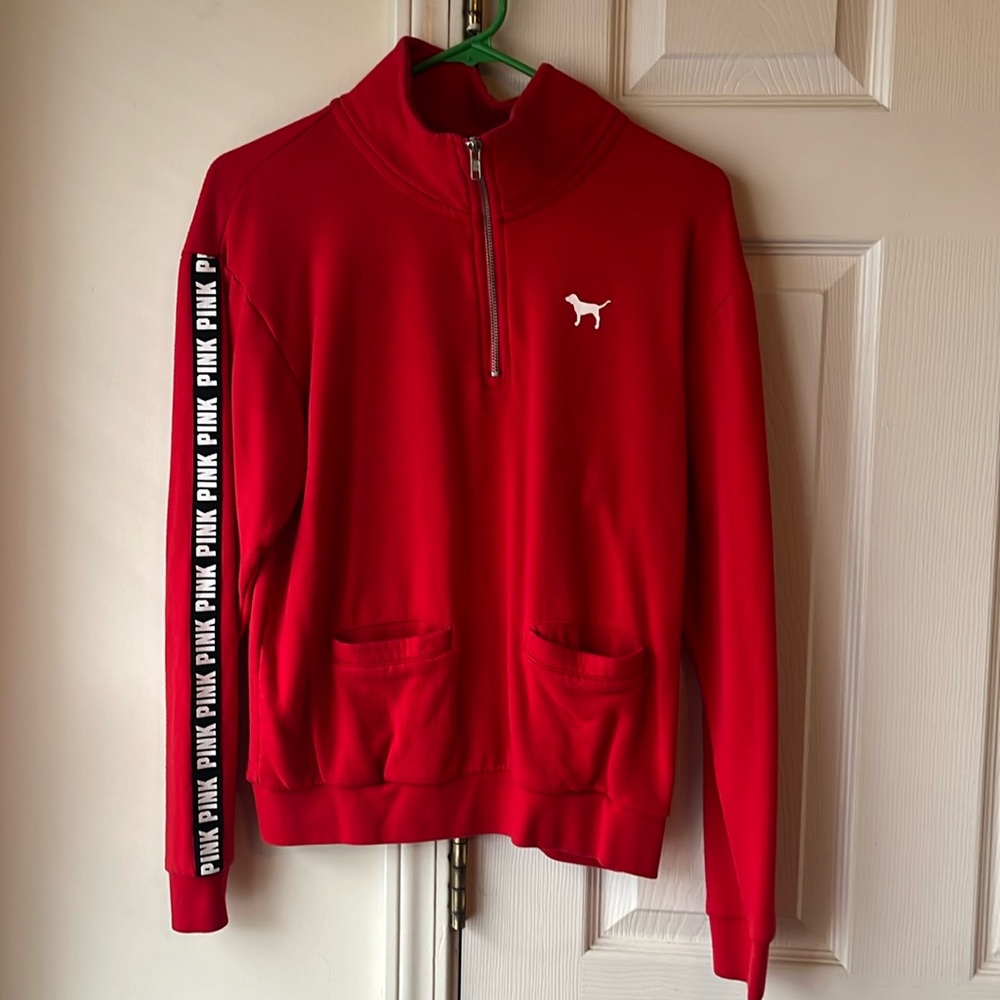 Vintage Vs Pink three-quarter zip up hoodie